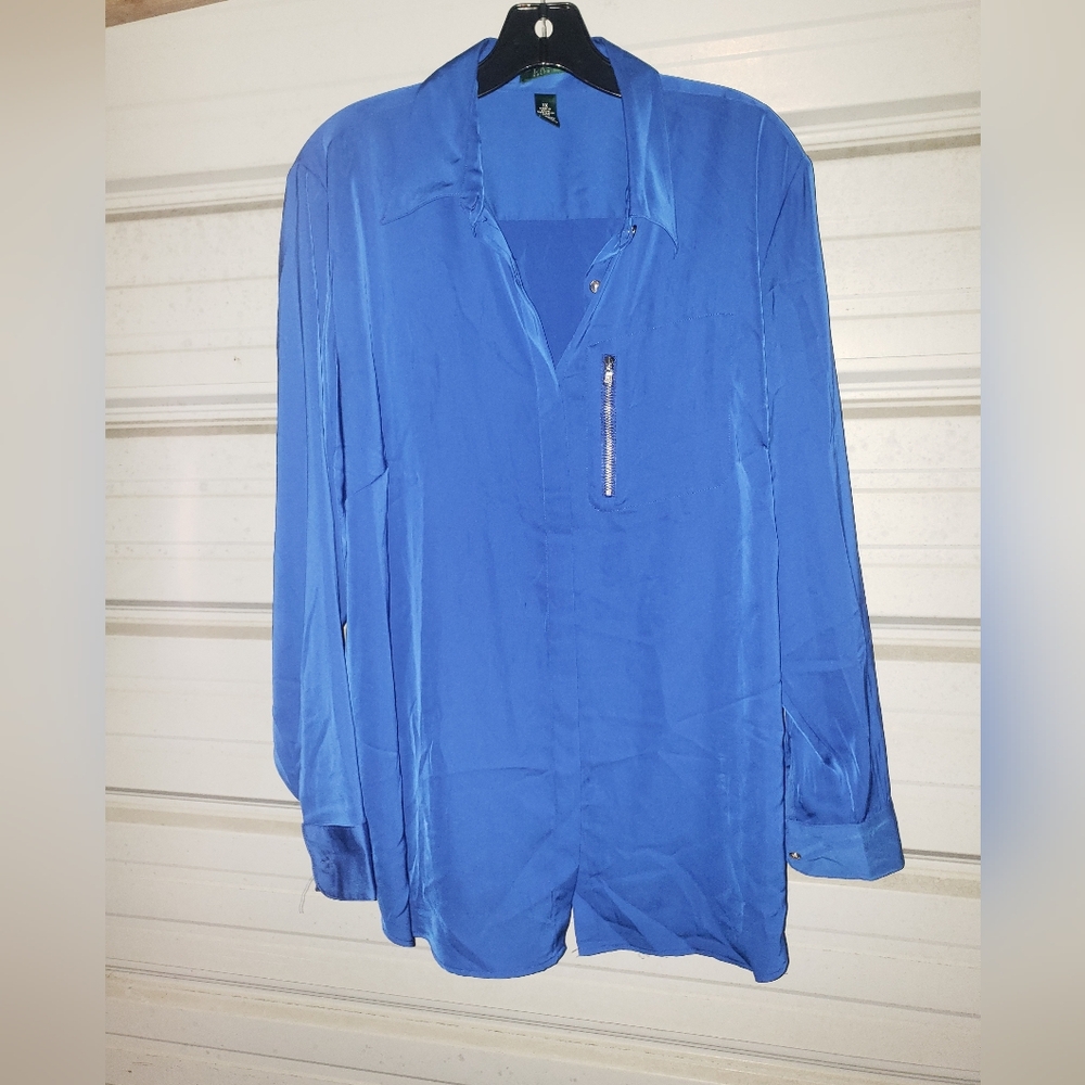 1X Plus Size Ralph Lauren Blue Womens Blouse top Shirt
